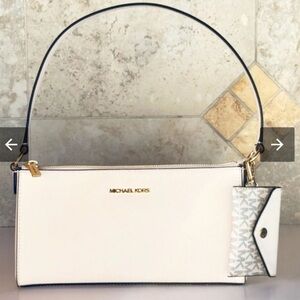 BNWT WOMENS LEATHER MEDIUM MICHAEL KORS VINCENT LT CREAM W/ POUCHETT PURSE